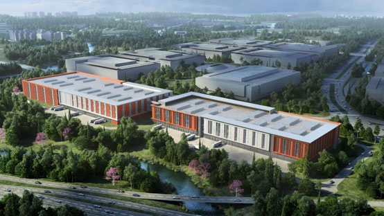 “山河綠”牽手“華為中國(guó)紅”！山河智能高機(jī)設(shè)備集群助力華為團(tuán)泊洼項(xiàng)目